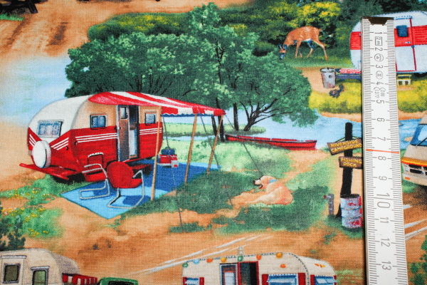 Designerbaumwollstoff Western Camping Green  (10 cm)